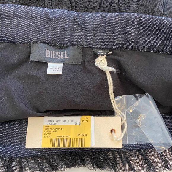 Diesel Black Sheer Layered Tulle Skirt With Denim Waistband & Frill Details wove - Picture 6 of 16